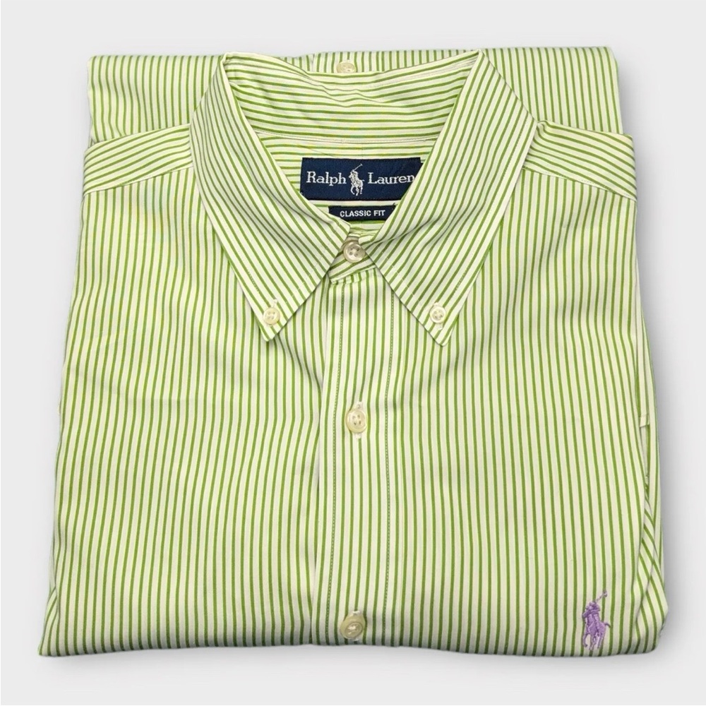 Ralph Lauren Shirt Mens 16.5 Light Green Button Up Casual Stylish Classic Fit